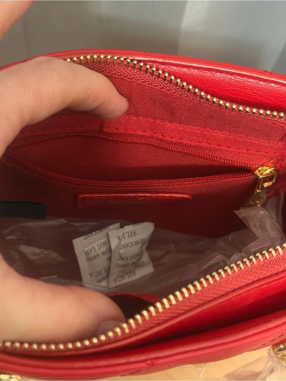 Badgley Mischka Red Quilted Satchel with Gold Accents